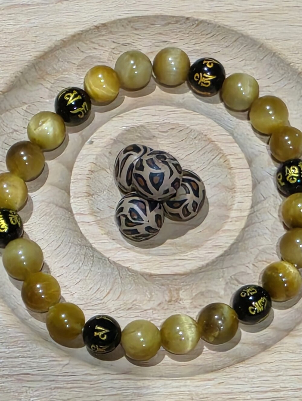 🔥Natural Onyx Mantra and Yellow Tiger Eye Crystal Bead Bracelet.